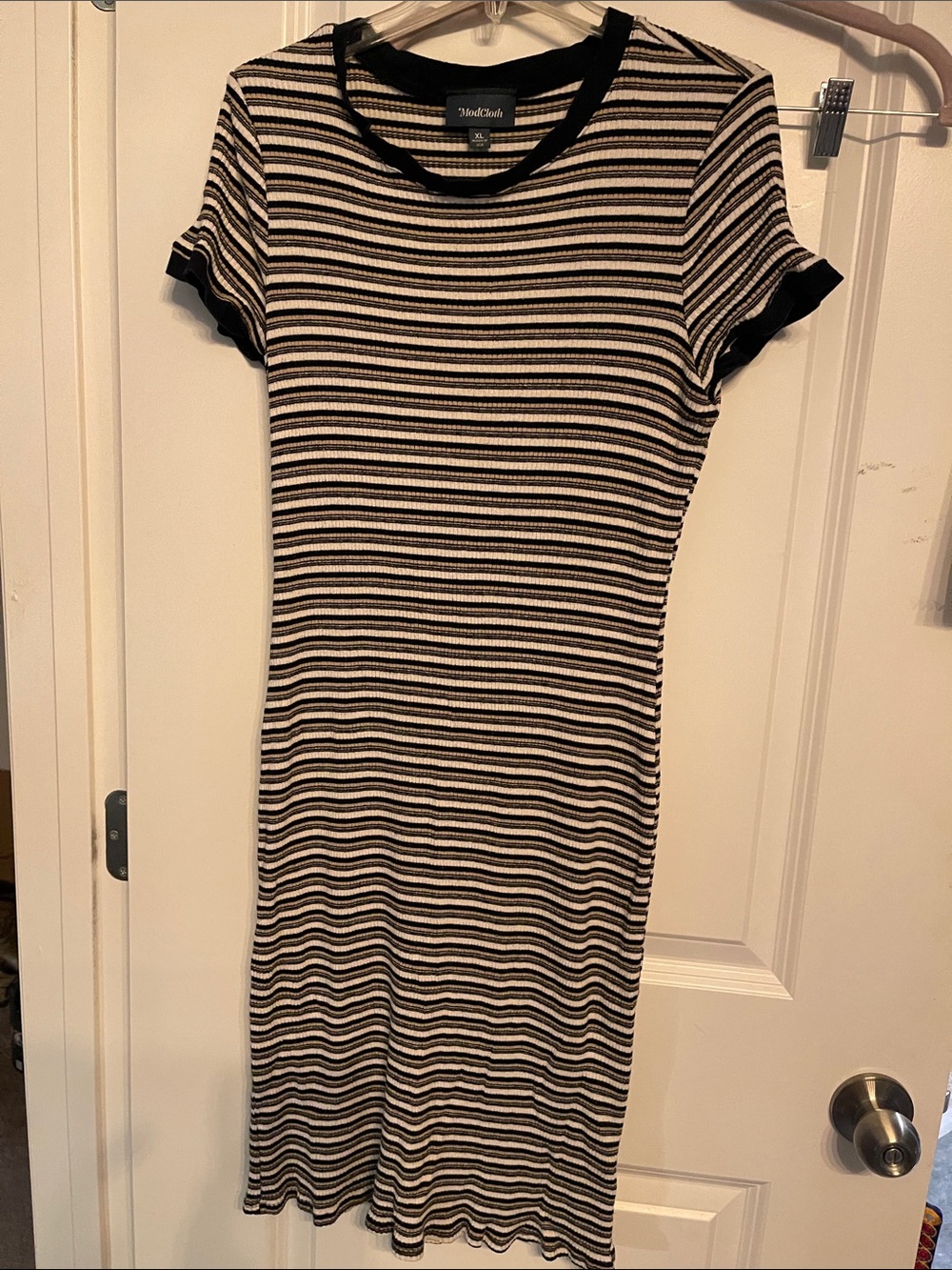 ModCloth Black and White Striped Ribbed Midi Dress